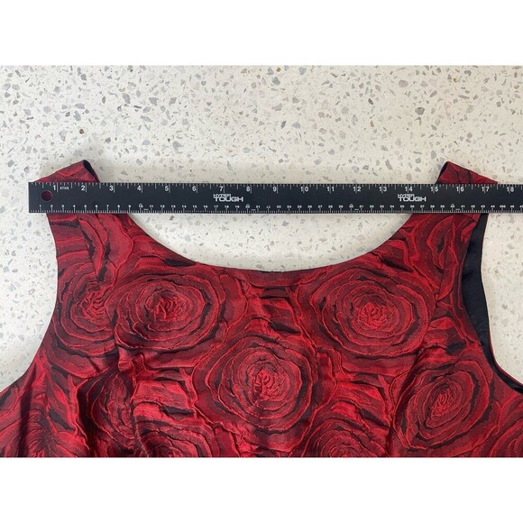 Red Womens 24W Midi Dress Rose Embossed Cocktail Holidays Luxe Carmen Marc Valvo - Picture 9 of 11